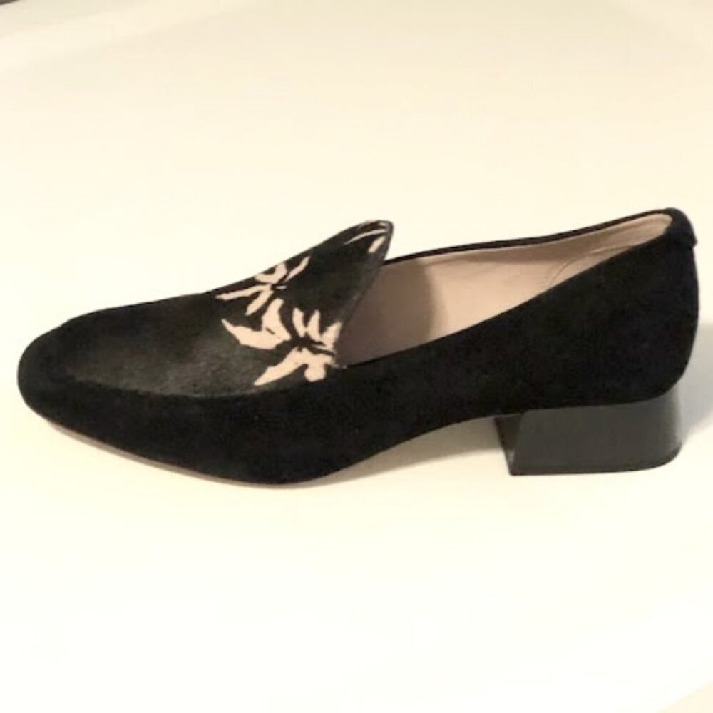 New AD & Daughters x Anthropologie Greyan Loafer Black Calf Hair Palm Leaf 7.5